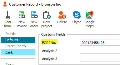 Sage 50 customer record custom fields for commercial invoice template