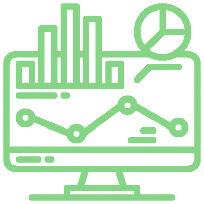 Icon of a monitor with graphs and charts representing report layouts