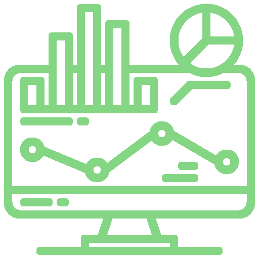 Icon of a monitor with graphs and charts representing report layouts