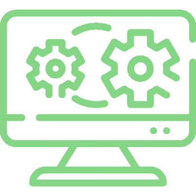 Icon of a monitor with cogs representing software setup